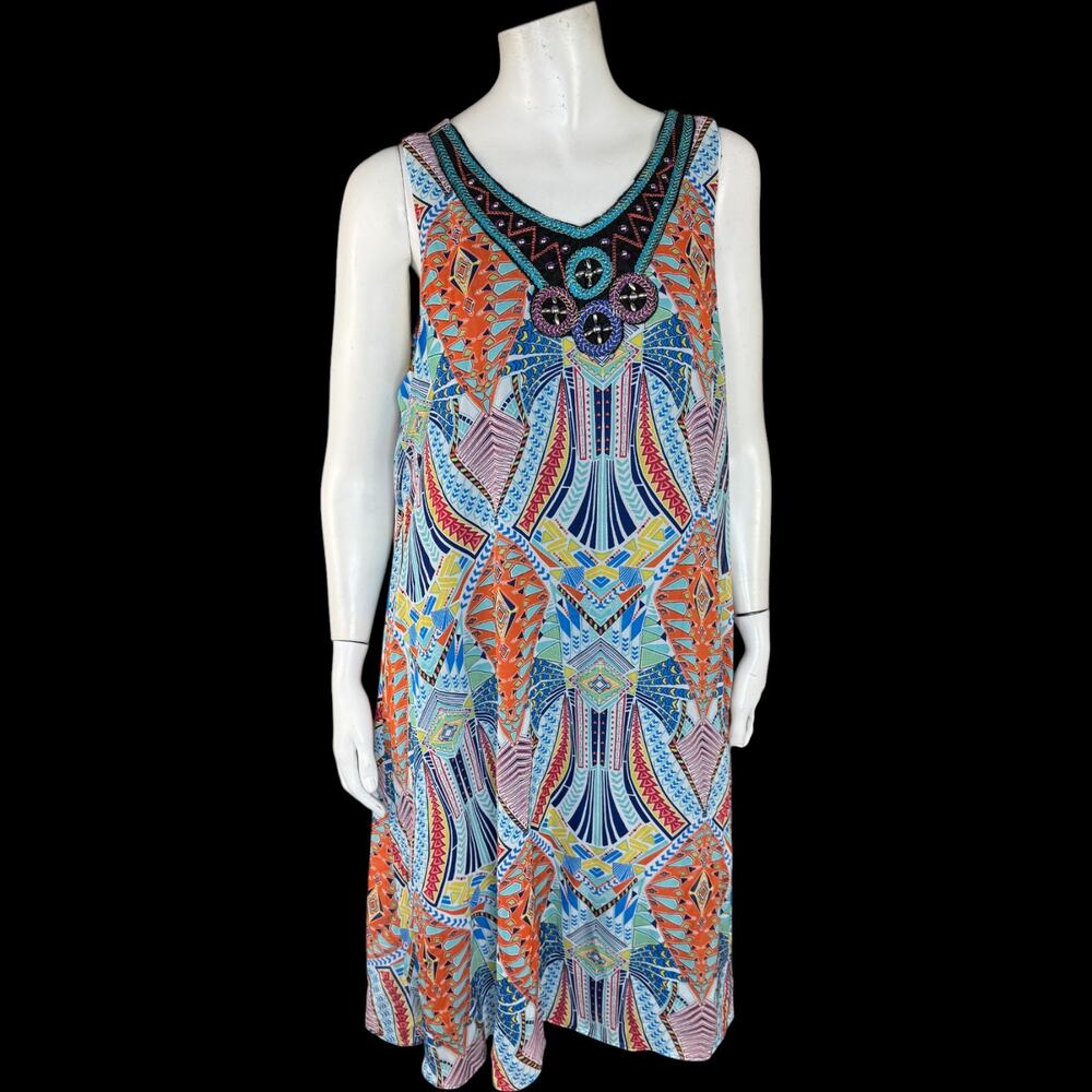Madison Leigh Dress 18 Multicolor Sleeveless Beaded Neckline A-Line‎ Polyester